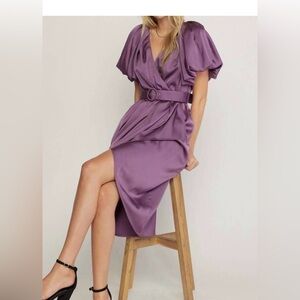 NEW with tags ENTRO the all eyes on you satin wrap dress in purple size medium